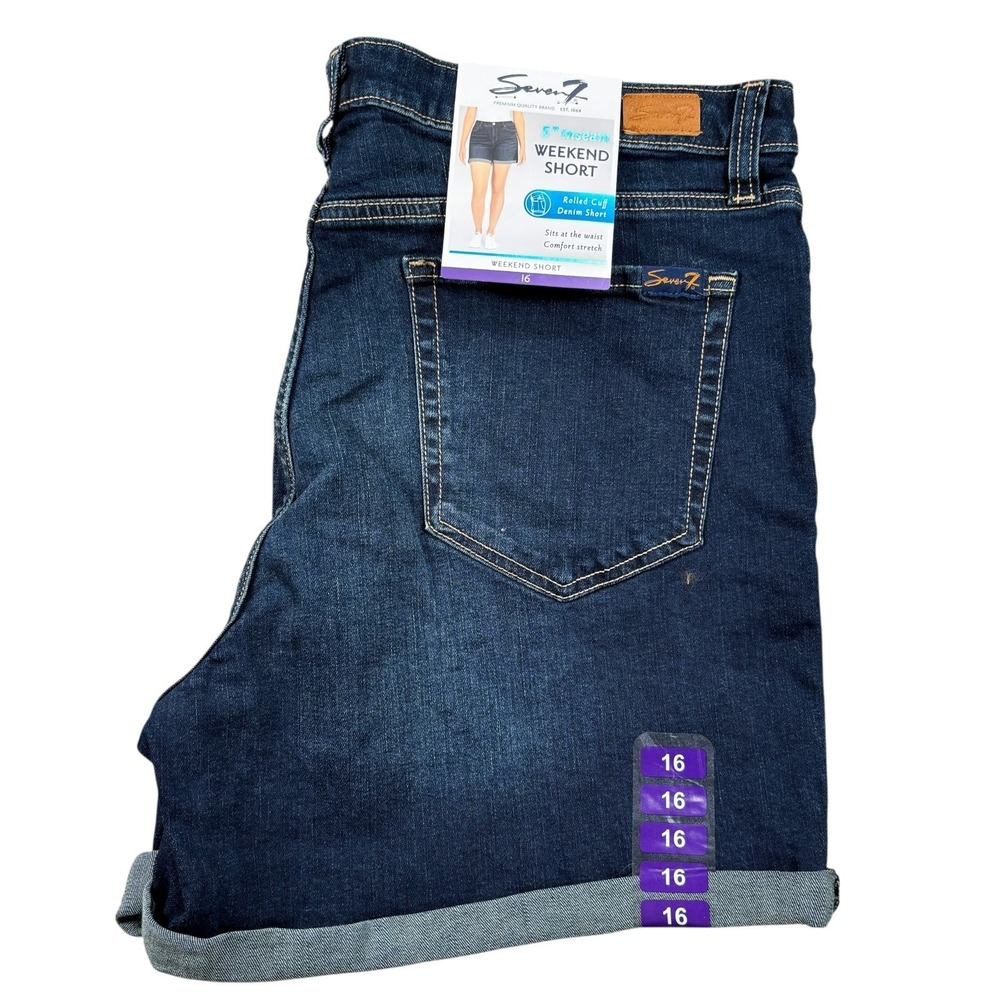 Seven 7 Weekend Boyfriend Shorts Rolled Cuff Jean Denim Classic Modern HTF Sz 16